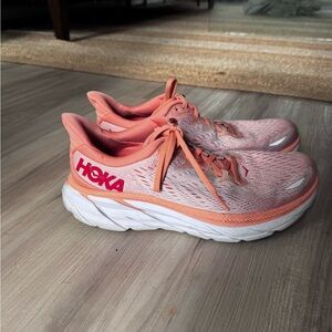 Hoka Women's Coral and White Athletic Shoes